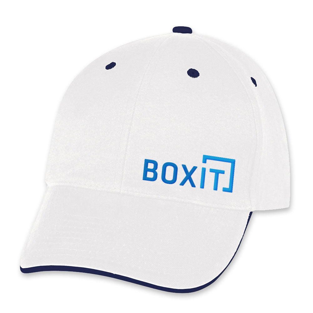 Keps i borstad bomull - Vit med marinblå