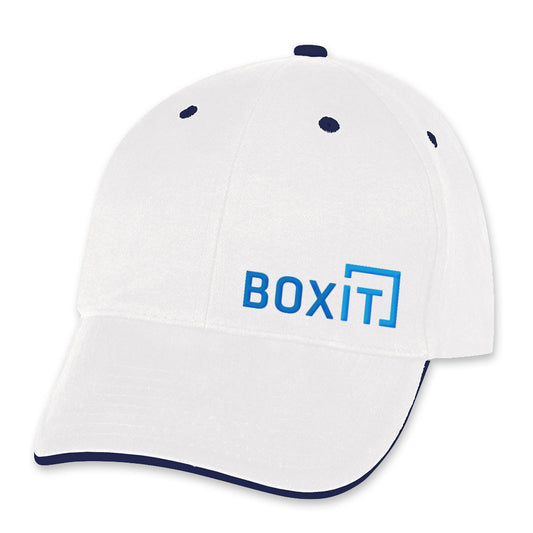 Brushed Cotton Cap - White with Navy